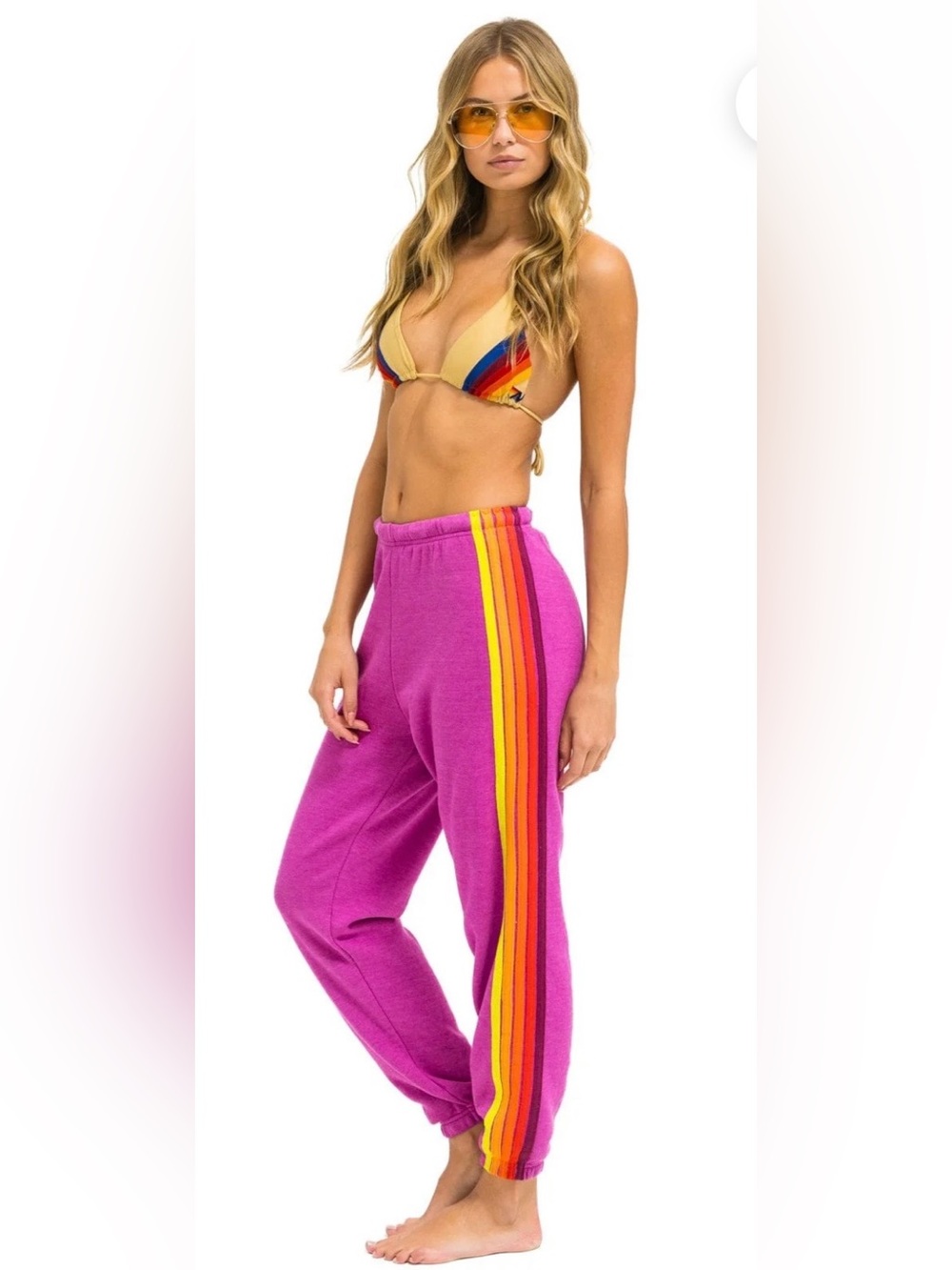 Aviator Nation 5 Stripe Sweatpants Magenta Orange Yellow Women’s Size Small - Picture 2 of 12